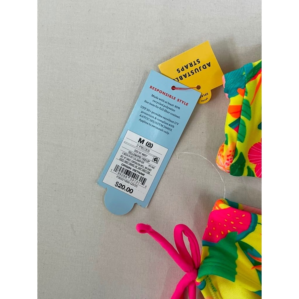 Cat & Jack Girls Tropical Fruit Floral Bikini Set Yellow Pink Size M 8 NWT - Picture 2 of 3